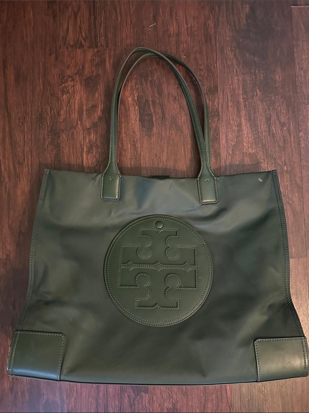 Tory Burch Olive Green Leather Logo Tote
